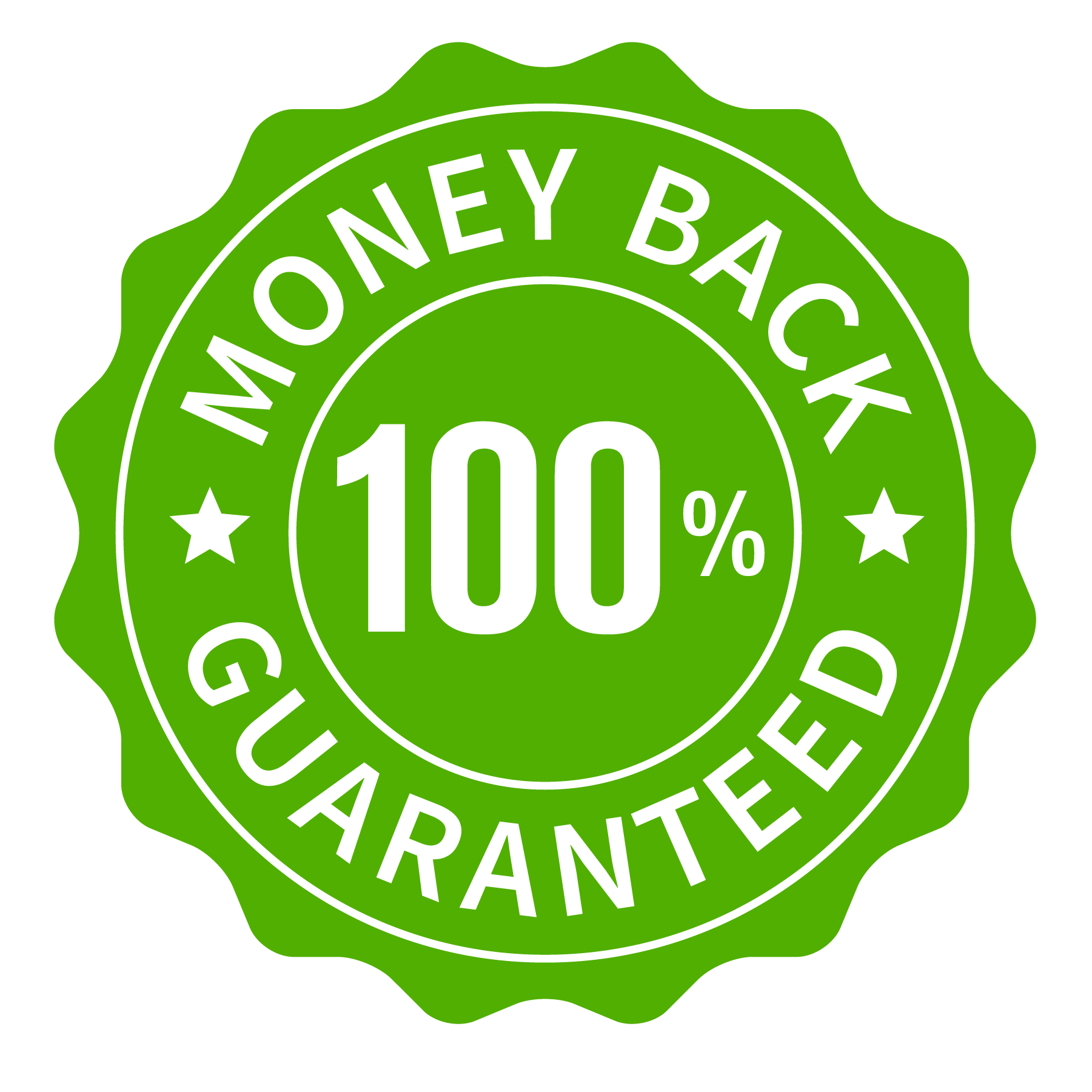 One hundred percent money back guarantee seal